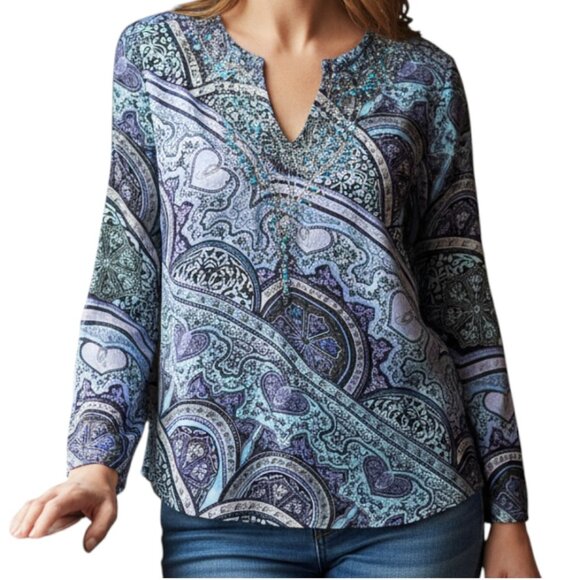 Lane Bryant Tops - LANE BRYANT Blue and Purple Flowy Blouse with Beading Embellishments - Size 12